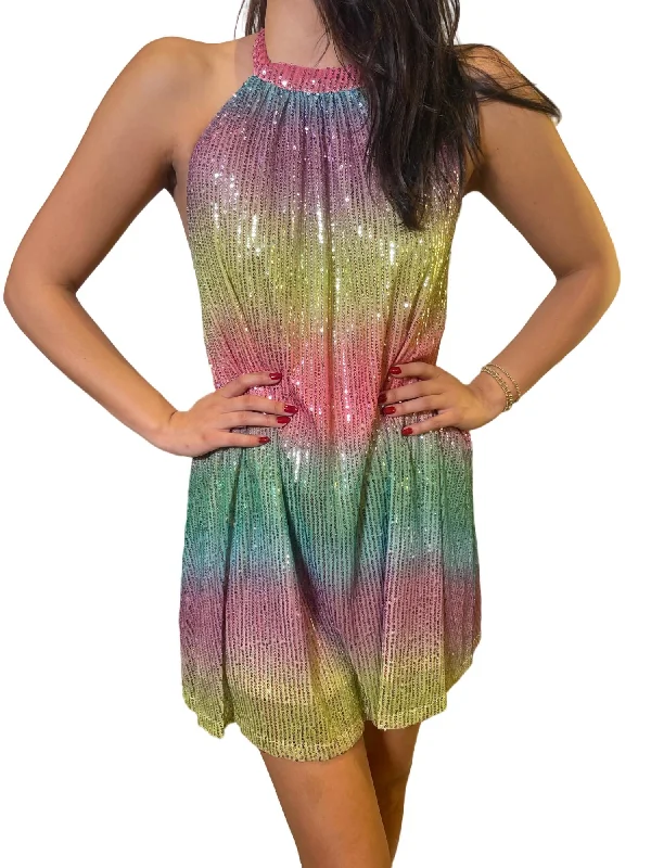 Statement Fashion Offers Modern Romance Ombre Halter Sequin Mini Dress In Multi