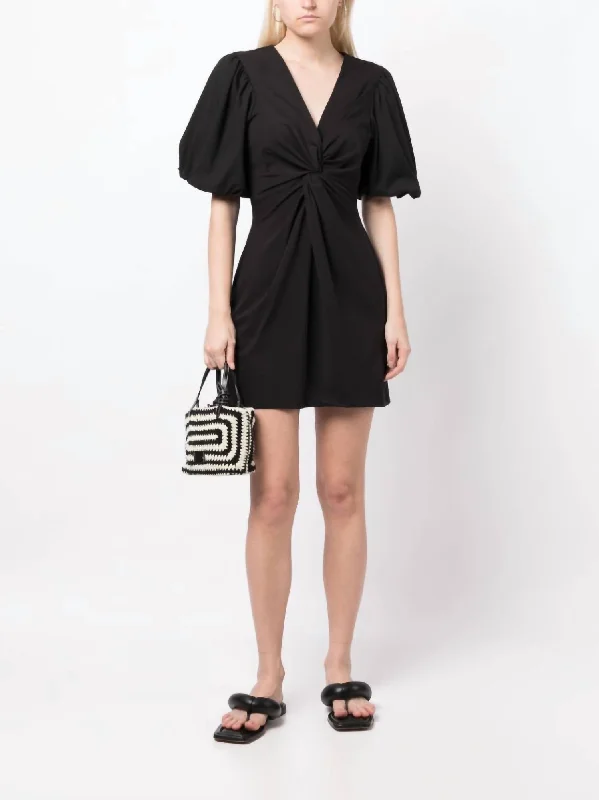 Contemporary Casual Deals Feminine Elegance Bette V-Neck Poplin Puff Sleeves Mini Dress In Black