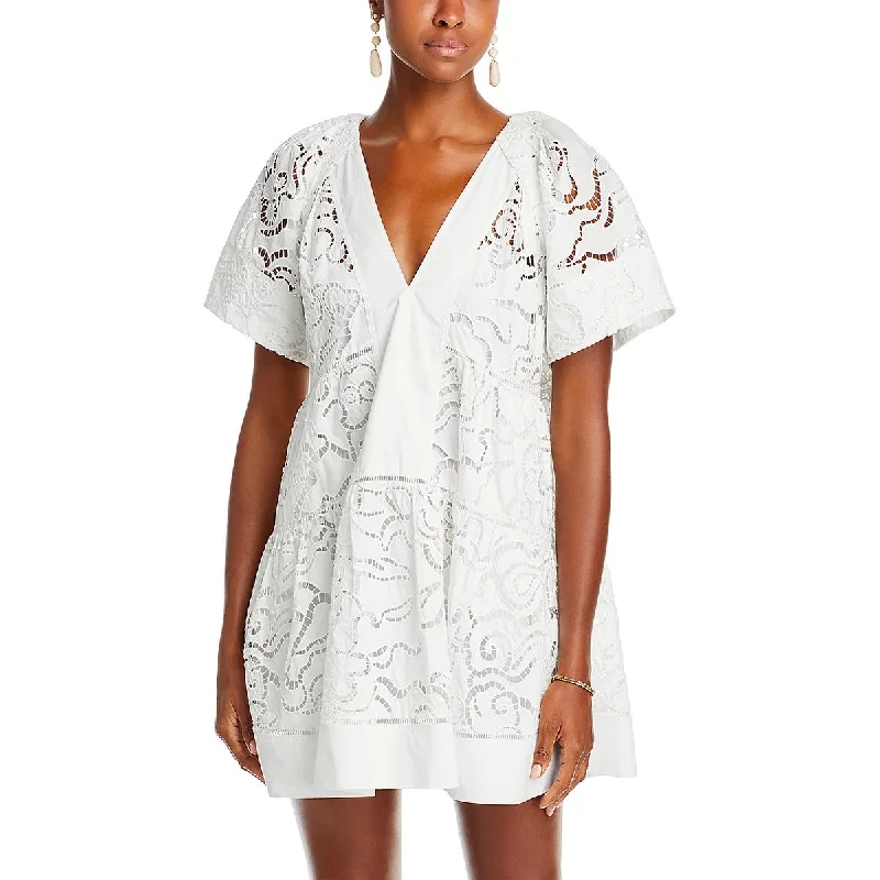 Casual Yet Chic Sales Coastal Beach - Inspired Style Womens Eyelet Short Sleeve Mini Dress