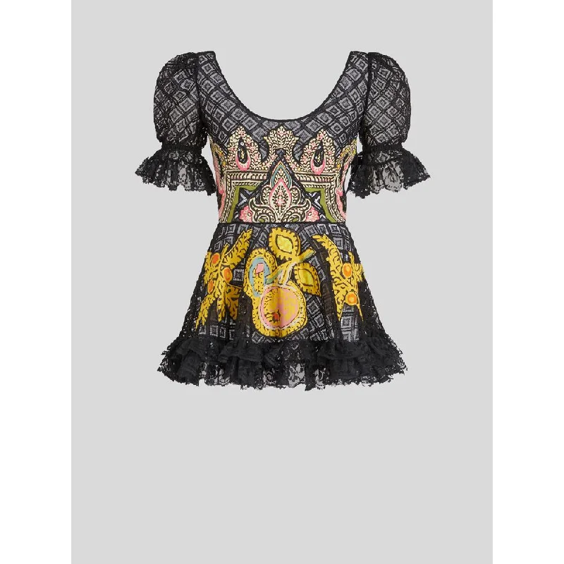 New In This Season Exquisite Craftsmanship Lace And Intarsia Mini Dress