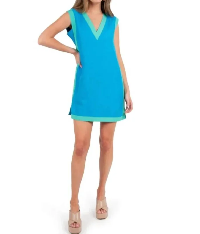 Flirty Fashion Discounts Luxe Layering Shift Mini Dress In Lakeside Colorblock