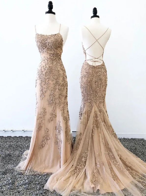 Buy More, Save More Classic Timeless Elegant Style Mermaid Tulle Backless Lace Long Prom Dress Evening Gown OP667