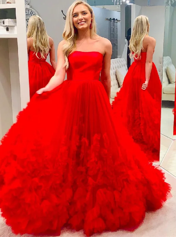 Flash Sale Now Feminine Soft - Hued Look Red A-Line Strapless Long Prom Dress Elegant Pageant Gown OP650