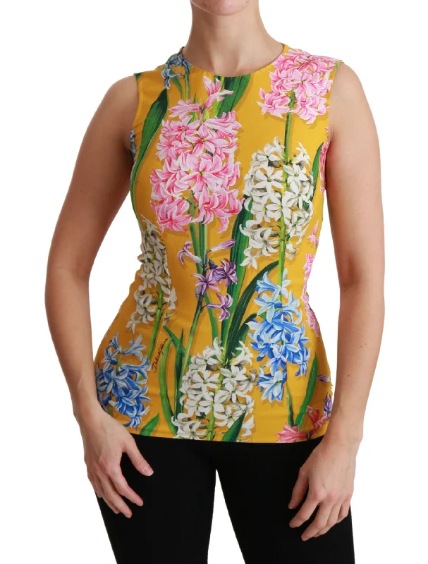 Relaxed Style Deals Grab Romantic Date - Night Styles Now Dolce & Gabbana Sunshine Floral Crewneck Sleeveless Blouse