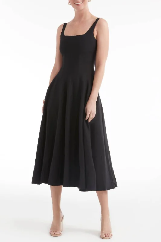 Break Fashion Norms Effortless Sophistication Ana Panel Midi Dress In Black