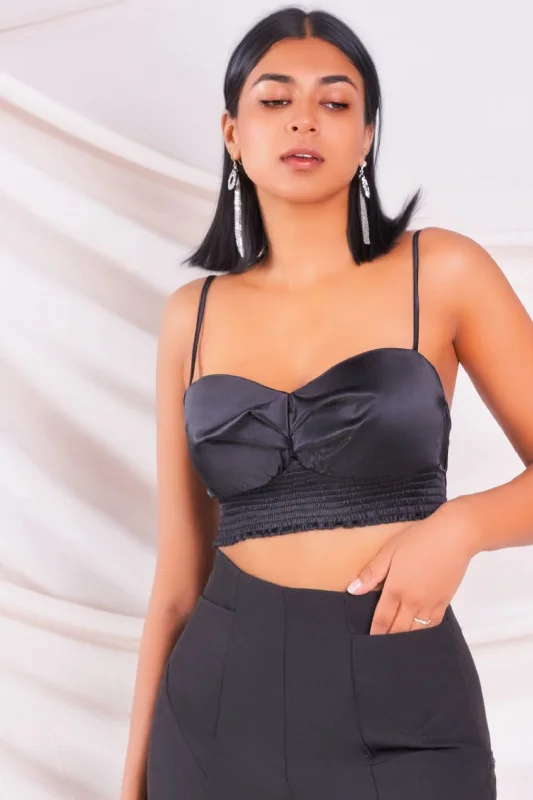 New Styles Just In Contemporary Chic Black Satin Bralette