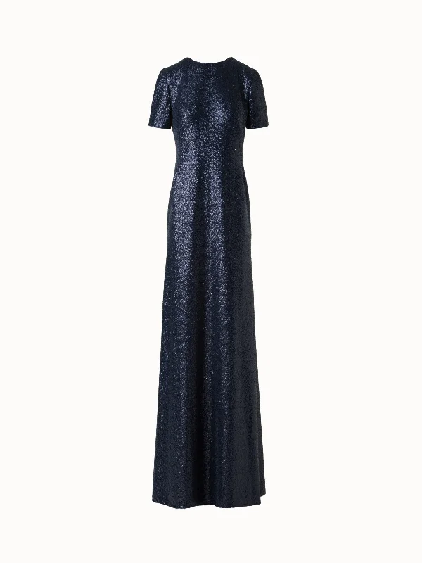 Snag Fabulous Fashion Bargains Seasonal Trend Long Sequined Evening Gown with Short Sleeves