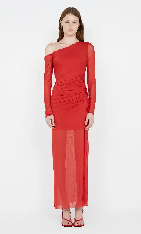 New Season Fashion Preview Alluring Design FAE ASYM LONG SLEEVE DRESS - ROUGE