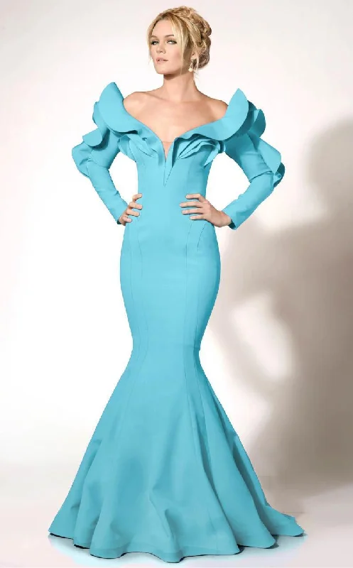 Urban Elegance Deals Mid - Season Sale MNM COUTURE 2285A Long Sleeve Off-Shoulder Mermaid Dress