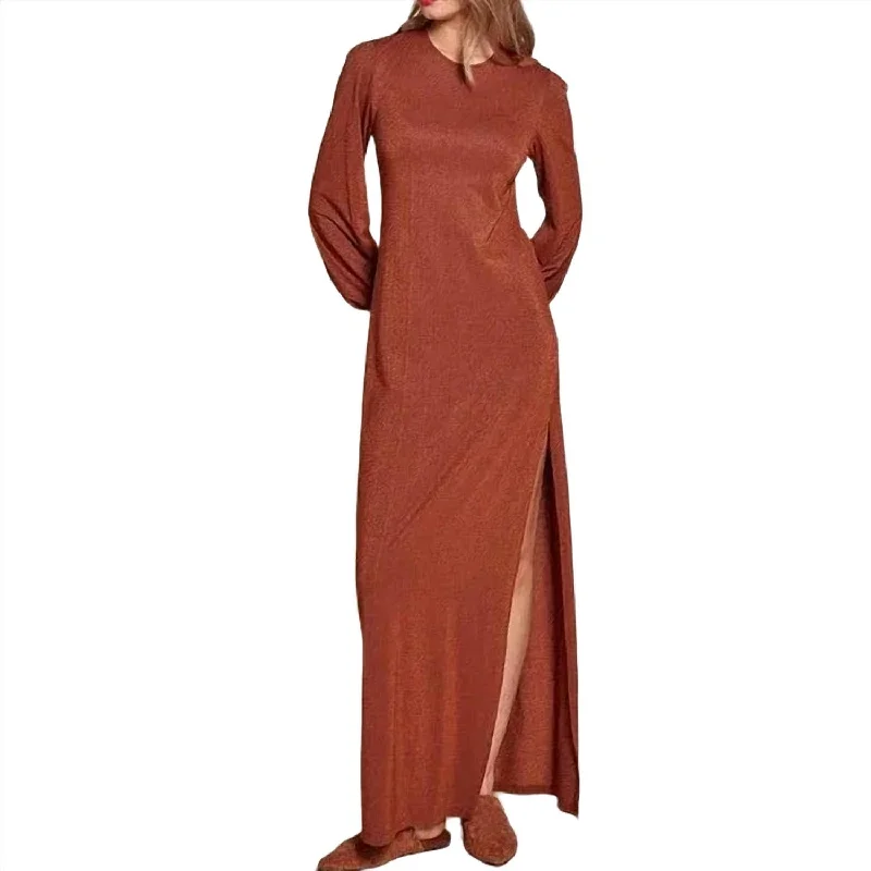 Holiday Attire Sale Chic Urban Fashion Look Jersey Slit Maxi Dress In Copper