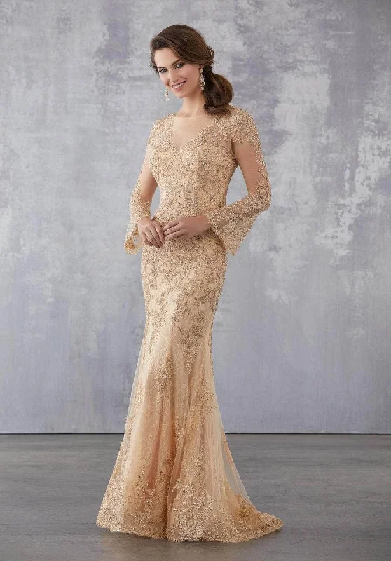 Shop Sale Items Minimalist Office - Ready Style MGNY By Mori Lee 71735SC - Embroidered Sheer Long Sleeve Prom Dress