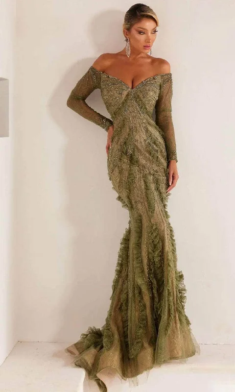 Statement Fashion Offers Cottagecore Rustic Charm Style Terani Couture 241GL2628 - Off-Shoulder Long Sleeve Evening Dress