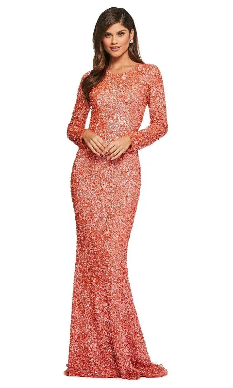 Timeless Elegance Sale Big Savings On Minimalist Office Styles Sherri Hill - Long Sleeve Open Back Allover Sequins Dress 53447 - 1 pc Coral In Size 8 Available