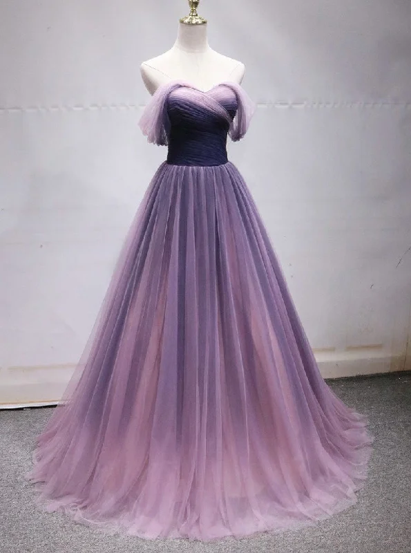 Essentials On Sale Flowy Fabric Off Shoulder Tulle Long Ombre Prom Dresses, Princess Formal Gown OP870