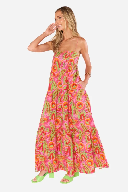 Latest Trends Graceful Movement Show Me Your Mumu Long Weekend Maxi Dress in Primary Paradise