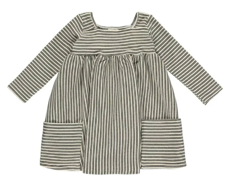 Limited Time Flash Sale Disco - Inspired Retro Dance Look Girl's Long Sleeve Rylie Dress In Black And White Stripe