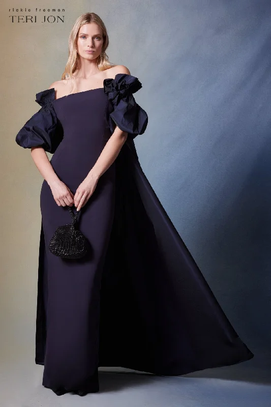 Fresh Fashion Discounts Luxury Comfort Crepe And Taffeta Evening Gown With Cape