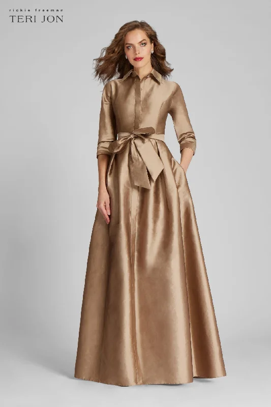 Glamorous Fashion Offers Timeless Elegant Taffeta Shirt Waist Gown