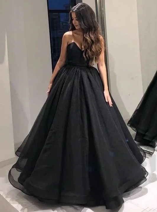 Hot Deals Classic Charm Sweetheart Black Long Prom Dresses Tulle Ball Gown Formal Gown PO209