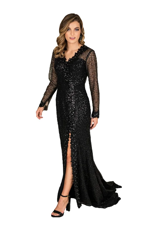 Boutique Styles Disco - Inspired Retro Dance Look Sequins Slit Train Gown