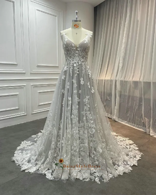 Elevated Casual Discounts Classic Appeal A line Summer Silver Wedding Dress