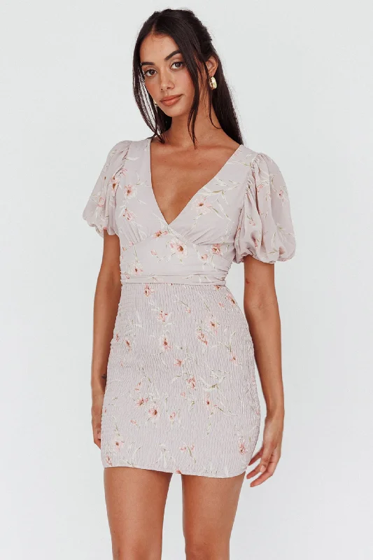 Latest Trends Limited - Stock La Nena Shirred Mini Dress Floral Blush