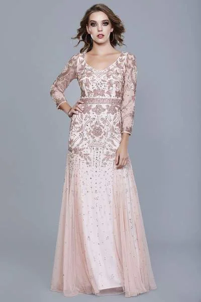 Easy Elegance Sales Great Deals On Ethnic Cultural Wear Shail K - Bejeweled Long Sleeve V-neck A-line Dress 12162 - 1 pc Rose In Size 6 Available