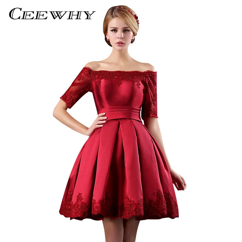 Limited Time Deal Subtle Sophistication 5 Colors Jersey Short Sleeve Ball Gown Embroidery Lace Special Occasion Women Evening Party Knee Length robe de Cocktail Dresses