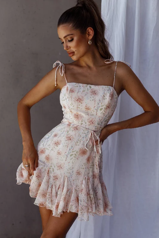 Find Your Unique Flair Vintage Charm Charliza String Tie Godet Hem Dress Floral Peach