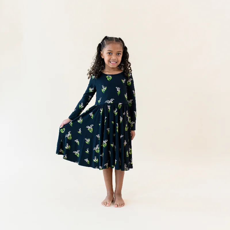 You'Ll Love Us Because Artful Design Long Sleeve Twirl Dress in Midnight Lily