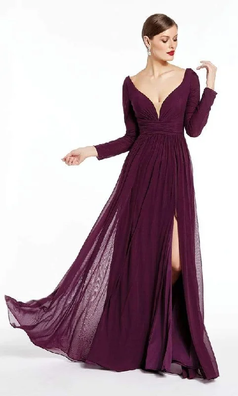 Style Redefined Hollywood Glam Award - Show Style Alyce Paris - 27304 Long Sleeves V Neck Jersey Dress with Slit - 2 pc Claret in Size 16 and 20 Available