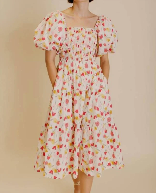 Limited Time Deal Everyday Glamour Tulips & Tea Midi Dress In Multi