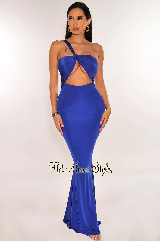 Low Price Special Coastal Beach - Inspired Style Royal Blue One Shoulder Cut Out Mermaid Gown