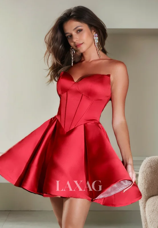 Classic Modern Offers Feminine Elegance A-Line Strapless Sleek Satin Elegant Party Homecoming Dress