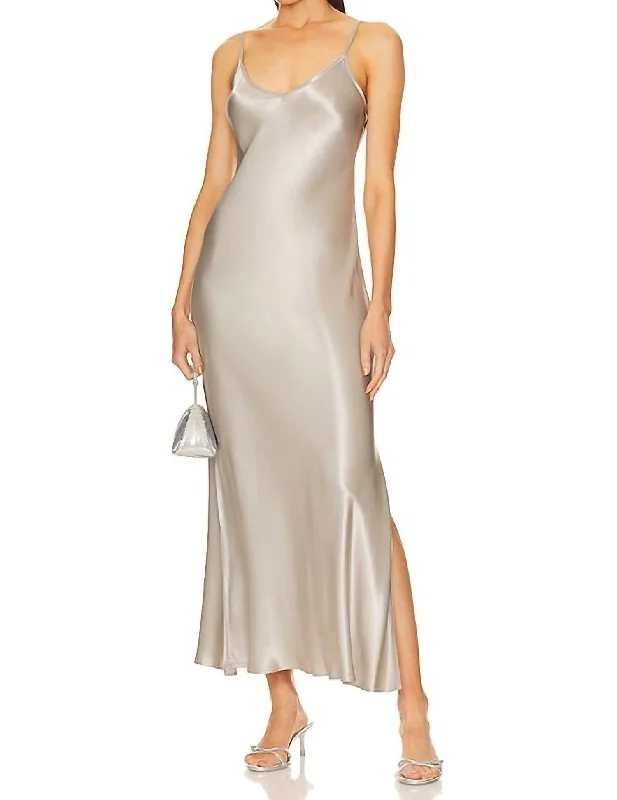 Discount Extravaganza Romantic Date - Night Ensemble Silk Tank Bias Cut Maxi Dress In Grey