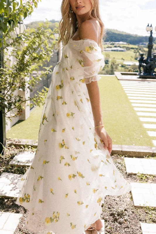 Limited Time Dreamy Draping Kordyn Maxi Dress - White Yellow Floral