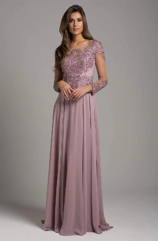 Save Big Urban Sophistication Lara Dresses - Sheer Long Sleeve Chiffon A-Line Dress 29921 - 2 pcs Mauve In Size 6 and 14 Available