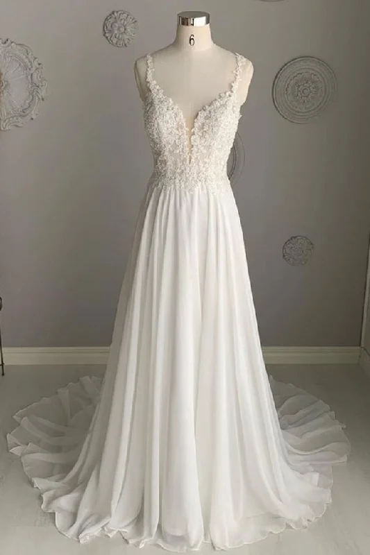 Contemporary Chic Promotions Feminine Elegance A line Illusion Summer Wedding Dress