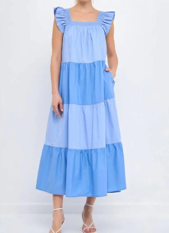 Chic Style, Always In Vogue Statement Piece Ruffle Midi Dress In Blue