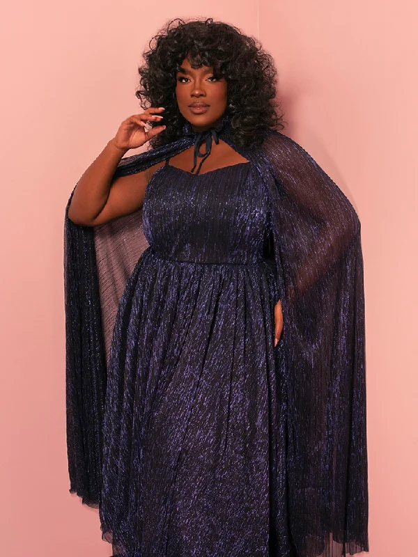 Ride The Style Wave Feminine Allure LABYRINTH™ Jareth Gown With Matching Cape in Midnight Blue