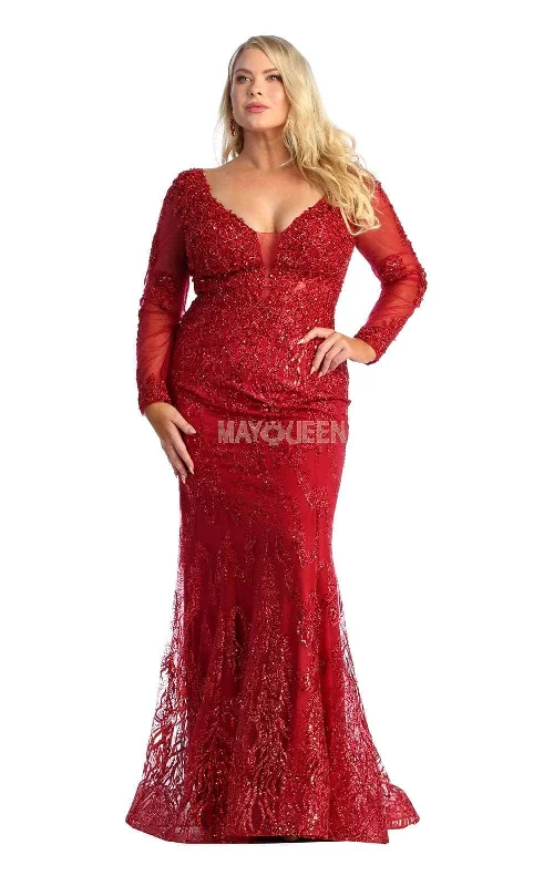 Holiday Attire Sale Disco - Inspired Retro Dance Look May Queen RQ7937 - Long Sleeve Embellished Sheath Dress