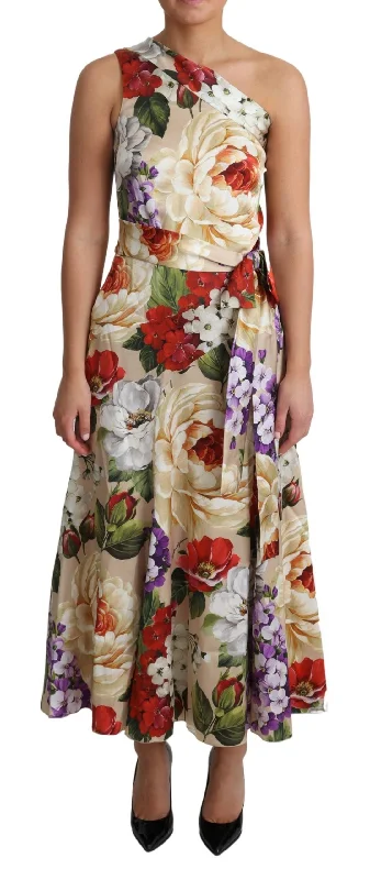 Elevated Casual Discounts Disco - Inspired Retro Dance Look Dolce & Gabbana Elegant One-Shoulder Floral Silk Maxi Dress