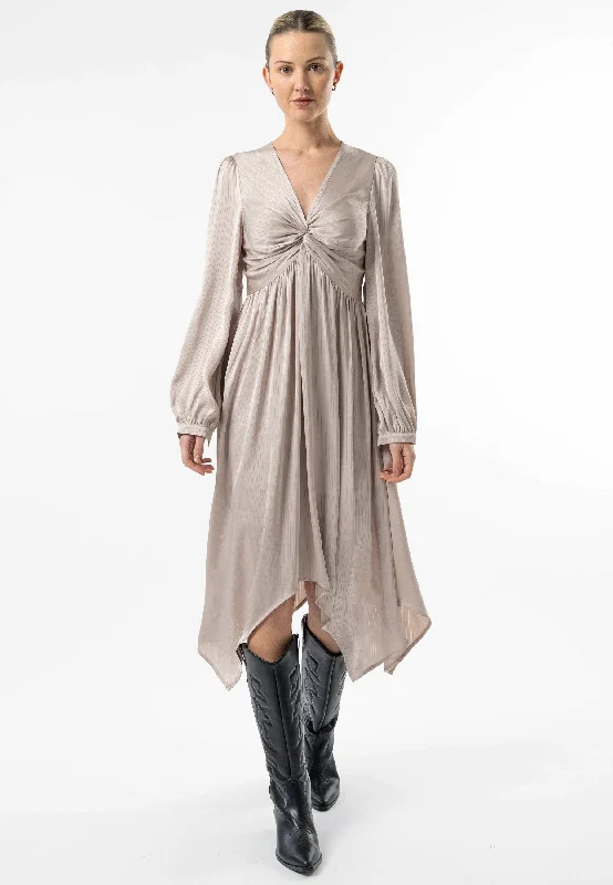 Explore What'S New Urban Sophistication Satin Textured Knot Top Midi Dress in Silver