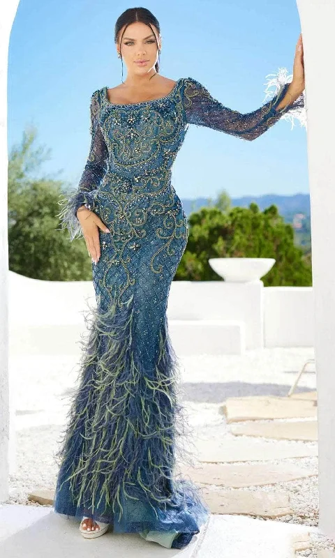 Mega Sale Big Savings On Minimalist Office Styles Terani Couture 241GL2646 - Long Sleeve Feather Detailed Evening Dress