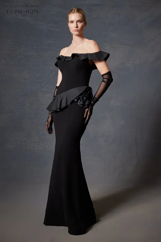 Sophisticated Street Style Offers Refined Simplicity Crepe And Taffeta Ruffle Trim Gown