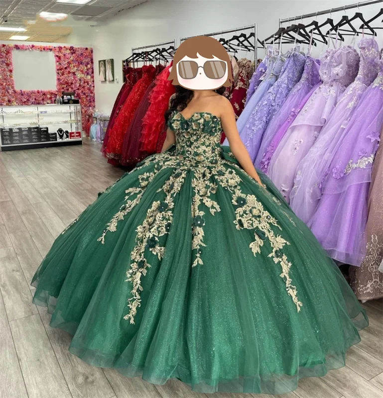 Modern Fashion Sale Save On Classic Elegant Styles Green Swetheart Quinceanera Dresses Birthday Prom 3D Flowers Ball Gown Y4437