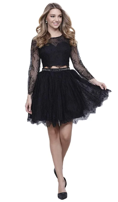 Latest Trends Alluring Design Nox Anabel - 6268 Two Piece Lace Long Sleeve Short Party Dress