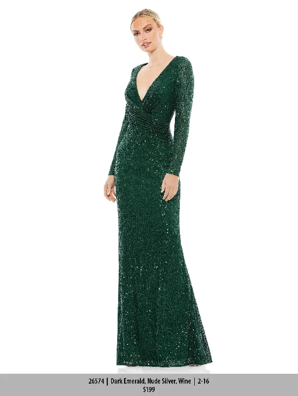 Trendy Looks On Sale Graceful Drape Ieena Duggal 26574 - Long Sleeved Sequined Formal Dress