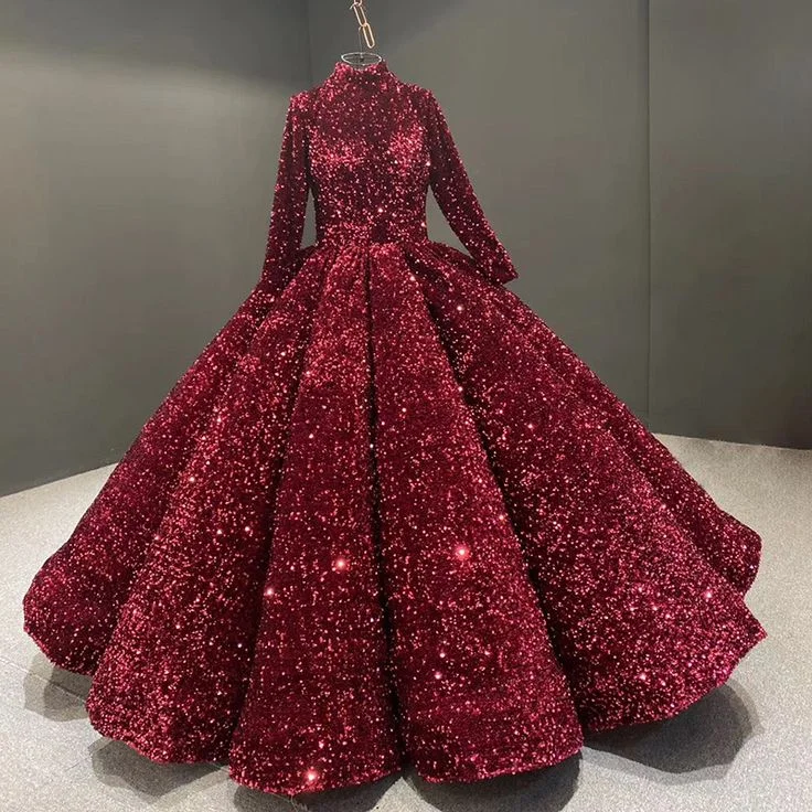 Timeless Style Promotions Great Deals On Ethnic Cultural Wear Burgundy Ball Gown Sequin Long Sleeve Quinceanera Dresses Y4442