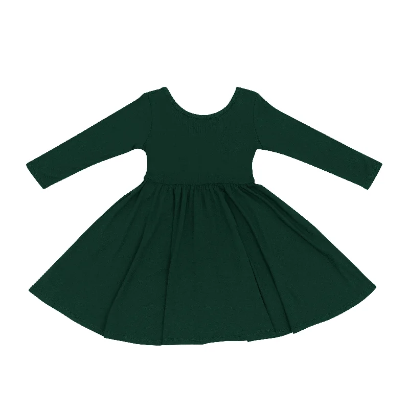 Spring Offer Modern Glamour Long Sleeve Twirl Dress in Evergreen